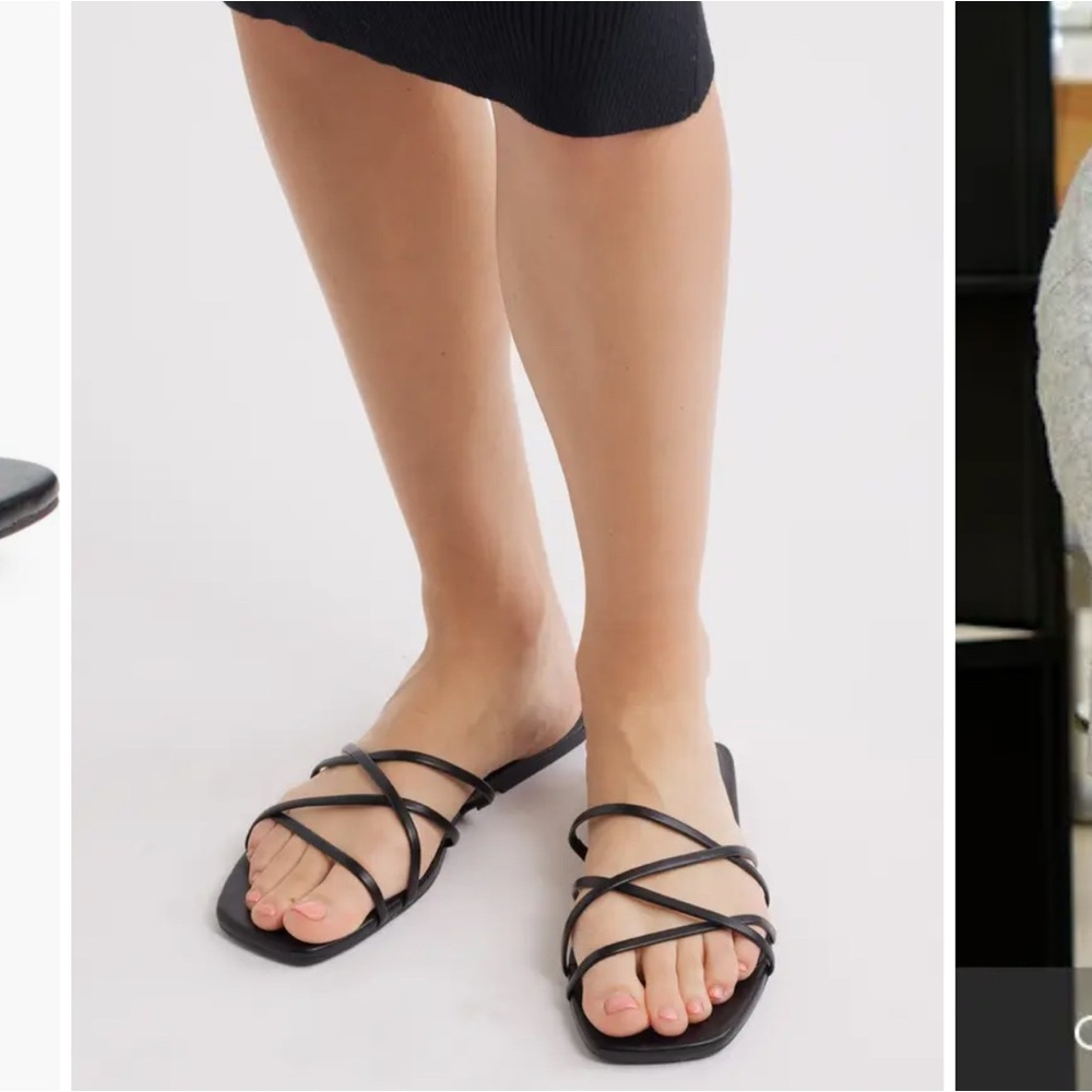 Open Edit Black Strappy Sandals 10